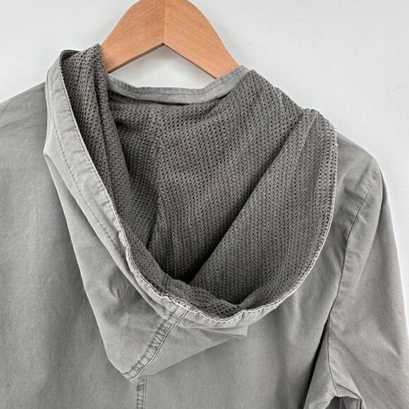 XCVI Utility Windbreaker Jacket Full Zip Womens Large Slate Gray Hood Drawstring - Picture 9 of 12